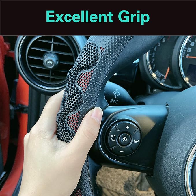 PINCTROT D Shaped 14 Inch Small Sized Steering Wheel Cover Great Grip with 3D Honeycomb Anti-Slip Design, Flat Bottom 14 Inch (Wine Red)