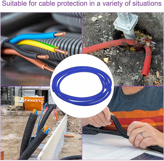 DMiotech 20ft Wire Loom Split Tubing 1/2 Inch(12.7mm) ID, Cord Protectors from Pet Flexible Conduit Cable Management for Office Home Garden, Blue