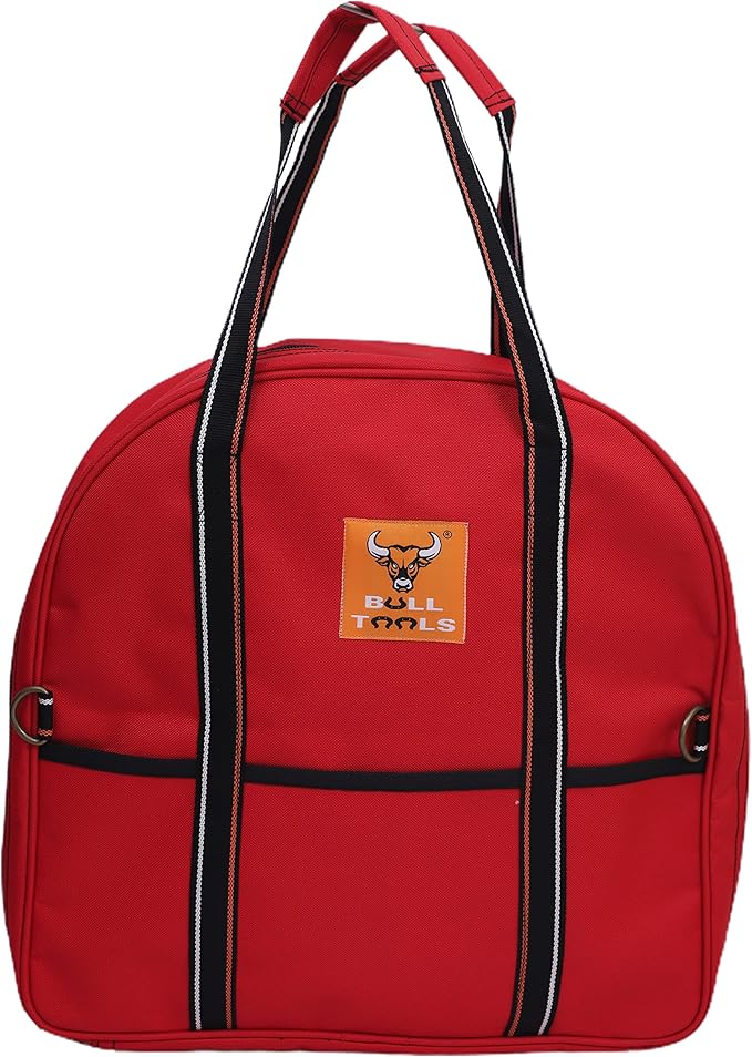 BULL TOOLS EV Charging & Jumper Cable Storage Bag, Organizer 6 Pocket Handmade Carry Bag - 15x15x4 Inch Waterproof Ballistic Polyester Oval Bag, Cords, Small Tools, For Motor Vehicles - Red