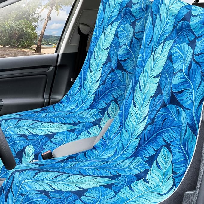 Hahafelt 2 Pack Car Seat Towel Covers with Storage Bag 63 x 32 Inch Athletic Running Towel Seat Sweat Washable Non Slip Cover Gift for Car Outdoor Sport Activities (Blue Leaves)