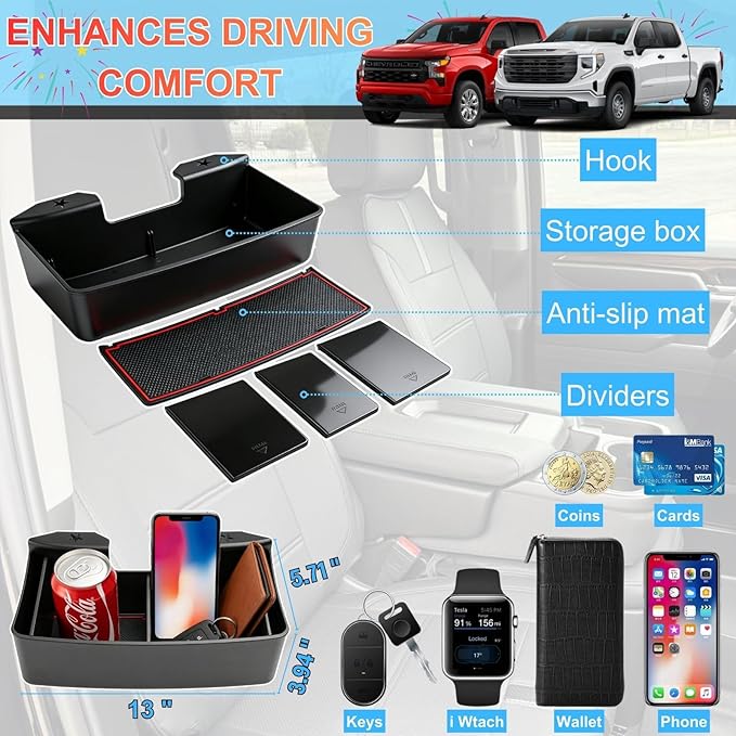 Floor Console Hanging Organizer with Divider for 2019-2026 Chevy Silverado/GMC Sierra 1500&2020-2026 Chevrolet Silverado/Sierra 2500HD 3500HD Jump Seat Accessories Fit Only Split-Bench Folding Seat