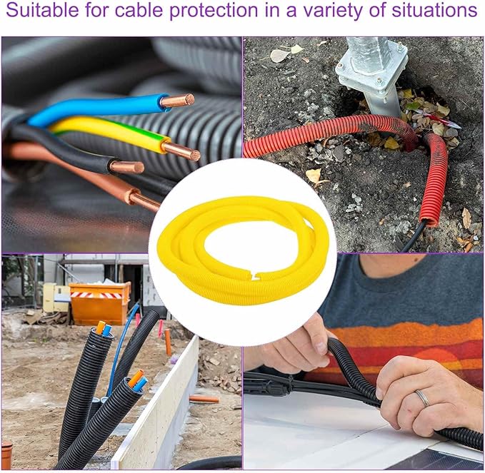 DMiotech 50ft Wire Loom Split Tubing 1 1/2 Inch(38.1mm) ID, Cord Protectors from Pet Flexible Conduit Cable Management for Office Home Garden, Yellow