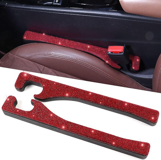 Briwill Bling Red Car Seat Gap Filler, 2 Pack Car Abyss Blocker Universal Fit for Car SUV Truck, Handmade Crystal Rhinestone Diamond Red Bling Car Accessories for Women(Red)