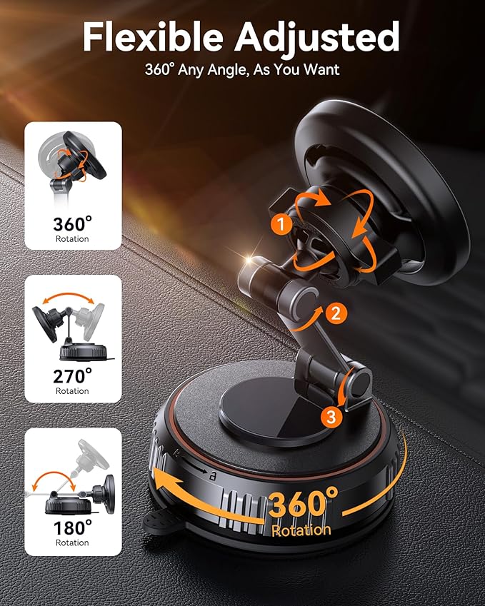 Miracase for MagSafe Car Mount [3600gf Strong Magnet & 89+LBS Suction Base] Vacuum Magnetic Phone Holders for Your Car, 360° Adjustable Dashboard & Windshield Mount for iPhone17-12 Pro Max Plus Air