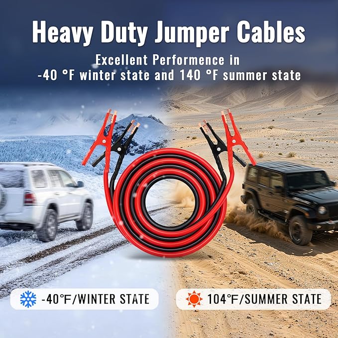 4 Gauge Jumper Cables for Car, 20FT Jumper Cable for SUV and Trucks Battery, Heavy Duty Automotive Booster Cables for Jump Starting Dead or Weak Batteries with Carry Bag