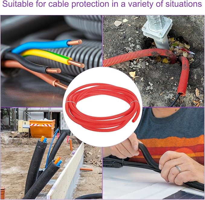 DMiotech 20ft Wire Loom Split Tubing 1/2 Inch(12.7 Mm) ID, Cord Protectors from Pet Flexible Conduit Cable Management for Office, Home, Garden, Red