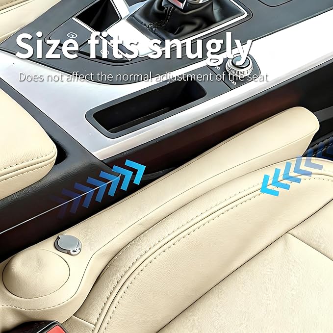 Inflatable Car Seat Gap Filler Strip - 2Pcs Leather Foldable Seat Gap Plug Blocker,Stop Dropping Items,Soft Interior Accessories for All Cars (Beige)