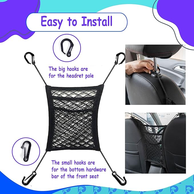 Dog Car Net Barrier Pet Barrier with Auto Safety Mesh Organizer - Stretchable Storage Bag - Universal Fit for Cars and SUVs - Easy Install Car Divider for Safe Driving with Children, Pets