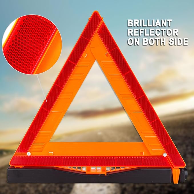 CARTMAN 3 Pack Warning Triangle,Enmergency Reflector, Emergency Triangles for Vehicles,Triangle Kit with Case (Without Sand)