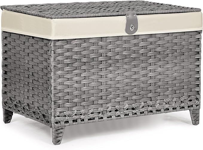 Honjourai Wicker Storage Basket with Lid,Rattan Shelf Basket with Removable Liner Bag,160L Storage Bin,Storage Trunk with Heightened Feet,Storage Container for Wardrobe,Home Organizer