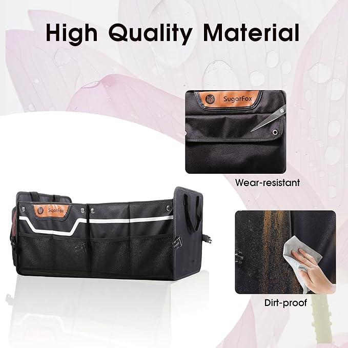 Car Trunk Organizer for SUV, 70L Heavy Duty Waterproof Trunk Organizer, Foldable Vehicle Organizer with Anti-Slip Base, 24”x13.8”x11.8”, BLACK-M003