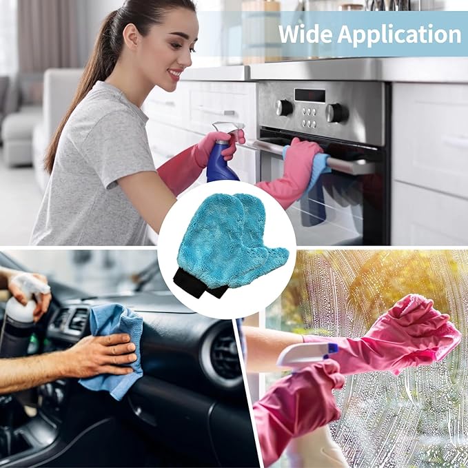 6 Pcs Car Wash Glove, Soft Lint-Free Microfiber Wash Tool, Coral Fleece Cleaning Mitt Auto Detailing, Scratch-Free Home Kitchen Bathroom Multipurpose Cleaning, Plant Dusting Gloves