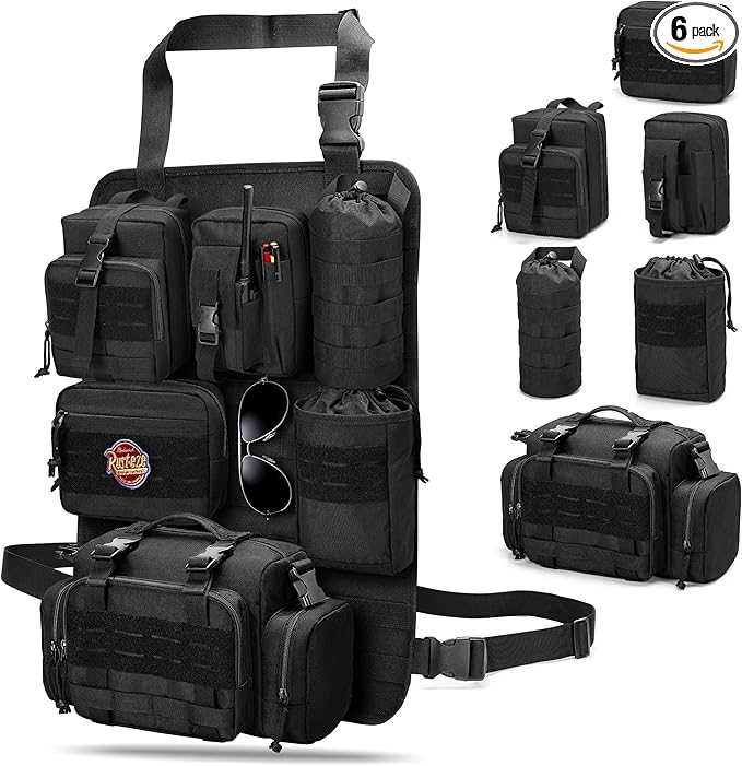 HODRANT 6 Pack Tactical Car Seat Back Organizer, Universal Vehicle Panel Storage Bag with 6 Detachable Molle Pouch Fits for Truck, Pickup, SUV, Bag Only