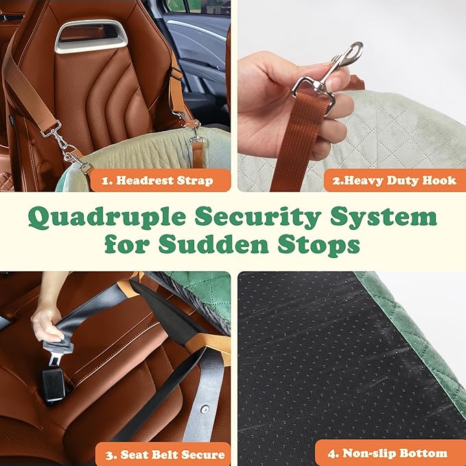 Dog Car Seat for Small & Medium Dogs - Crash-Protective, Non-Slip, Protects Car Interior, Detachable & Washable