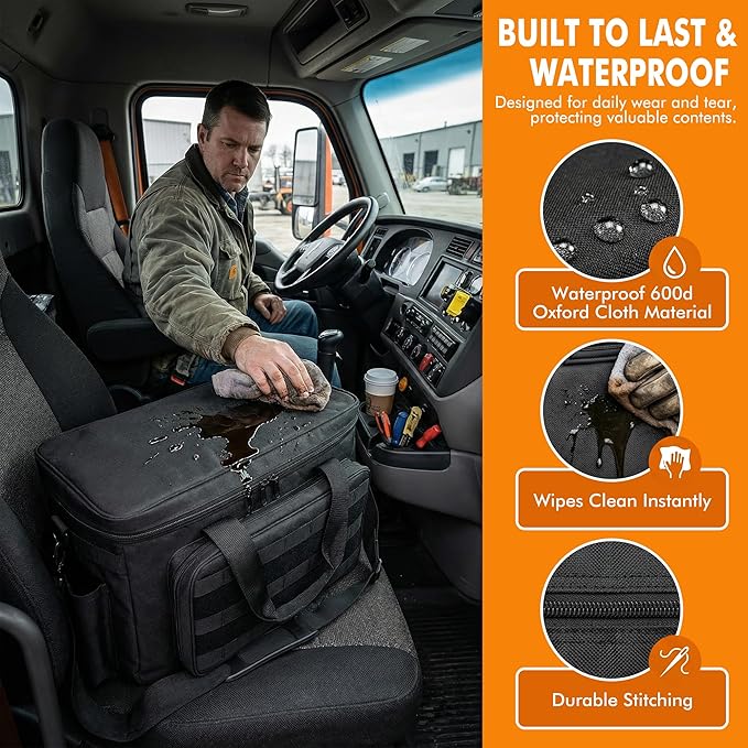 Car Front Seat Organizer, Truck Front Seat Organizer for Storage, Front & Passenger Organizer Bag with Multiple Pockets,Water-Resistant 600D Oxford Fabric,Adjustable Strap,Truck Driver Gifts for Men