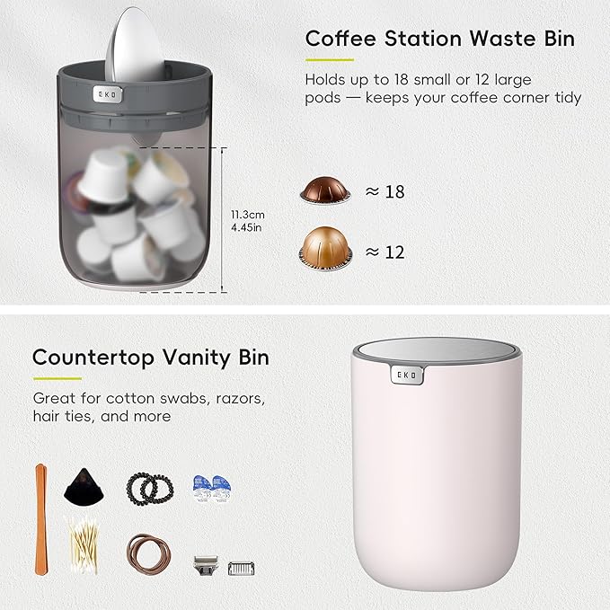 EKO Fandy 0.58 Gal/2.2L Mini Trash Can with Lid, Swing-Top Desktop Trash Can for Bathroom, Countertop, Vanity, Desk or Office, Small Garbage Bin (Pink)