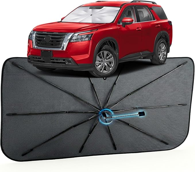 Car Windshield Sun Shade for Nissan Pathfinder 2022-2026 –[Reflective Coated Fabric] Sunshade Umbrella for Front Window, Car Shades Sun Visor Keep Car Cool and Protects Interior, 1:1 Exact Fit
