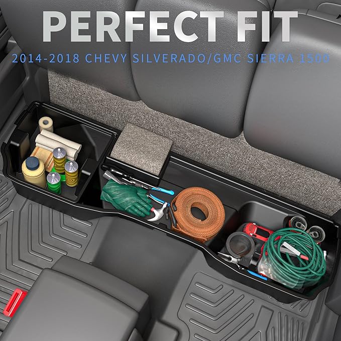 oEdRo Upgraded Rear Under Seat Storage Box Compatible with 2014-2018 Chevy Silverado/GMC Sierra 1500 Double Cab, 19 Silverado LD/Sierra Limited; 2015-2019 2500HD/3500HD - 2-in-1 Max Organizer