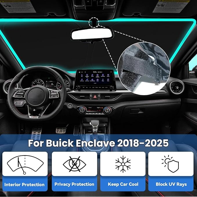 Windshield Sun Shade for Buick Enclave 2025 2024-2018, Car Front Window Sunshade with 240T Sun Visor Protector Blocks UV Rays Heat Sun Shield Accessories