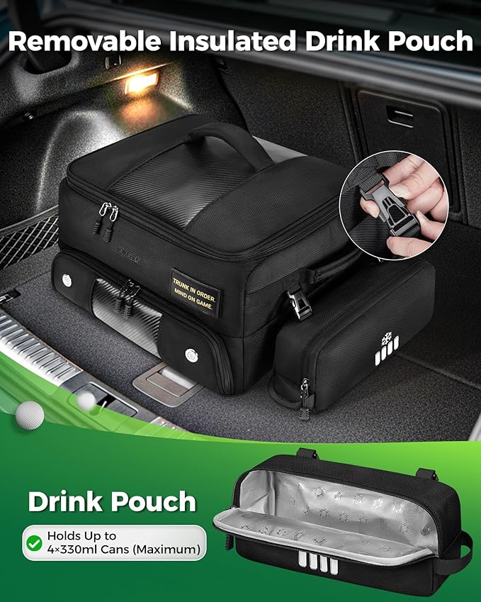 YOREPEK Upgraded Golf Trunk Organizer, Golf Gifts for Men, with Removable Insulated Pouch&Dust-Proof Protective Layer, Multi-Compartment fits 2 Pairs of Shoes, Golf Accessories