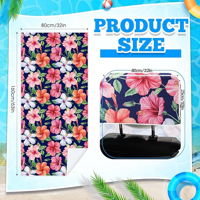 Hahafelt 1 Pack Car Seat Towel Covers with Storage Bag 63 x 32 Inch Athletic Running Towel Seat Sweat Washable Non Slip Cover Gift for Car Outdoor Sport Activities (Summer Flower Hibiscus)