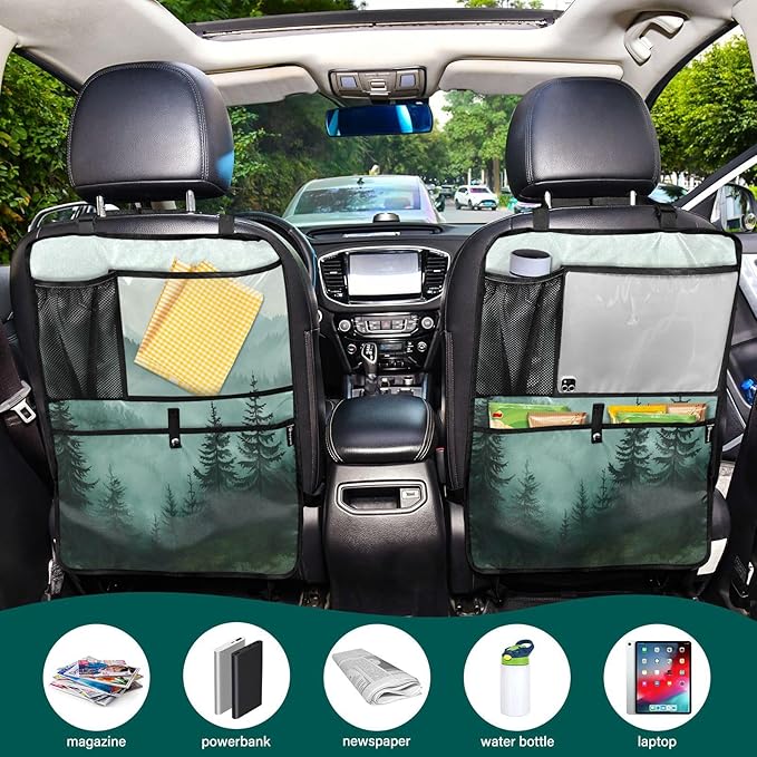 Green Mountains and Pine Trees 3500 1 Pack Backseat Car Organizer with Storage Pockets Seat Back Organizers for Kids Kick Mats Backseat Protector Automotive
