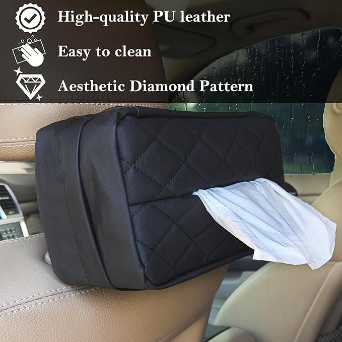 Car Tissue Holder for 120 Standard Tissue,Leather PU Tissues Box Cover for Car Backseat,Extra Large Rectangle Napkin Holder Soft Rectangular,Fits for Kleenex tissues,for Storage& Organization (Black)