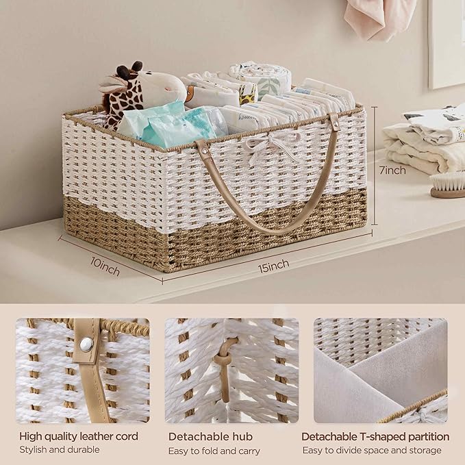HBlife Diaper Caddy Organizer, Large Hand-Woven Storage Basket for Diapers & Baby Essentials - Modern Fashion Colorblock Design, Ideal Gift for Baby Shower & Registry Must-Have