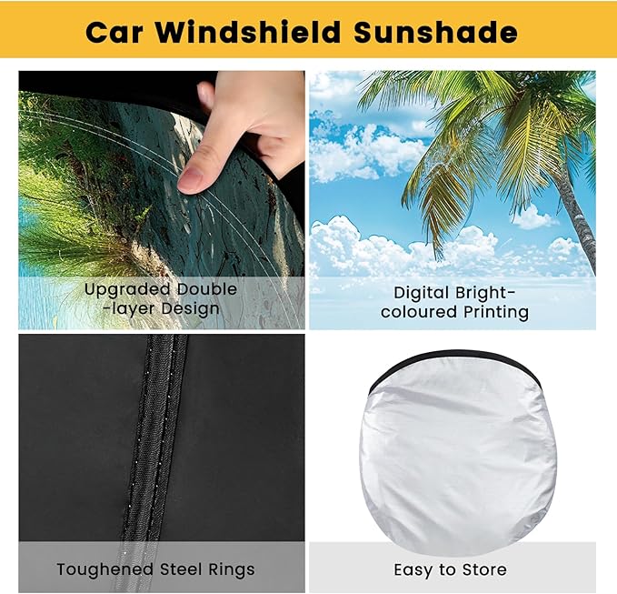Windshield Sun Shade, Car Sun Shade Windshield, Reflector Sunshade Offers Ultimate Protection for Car Interior, Reflective Polyester Blocks Heat for Cars,Trucks,SUVs (57 x 31.5 in)
