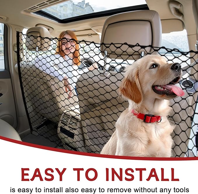 vvag Universal Adjustable Dog Car Barrier for SUVs Trucks,Easy-Install Mesh Pet Divider & Backseat Safety Net for Travel