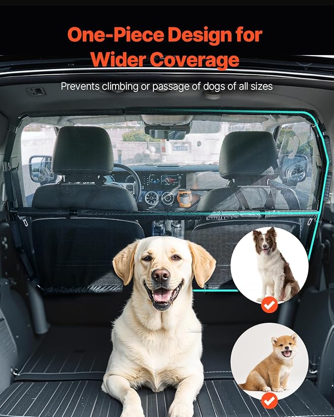VEVOR Dog Car Barrier, 56" Wide Car Divider for Front Seats Installation, Vehicle Pet Barrier with See Through Net Mesh, Universal-Fit Dog Car Barrier for Full-Size Sedans, Trucks, and SUVs, Black