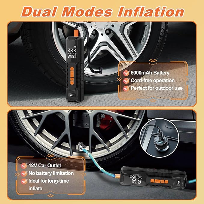 YIMWMIY Tire Inflator Portable Air Compressor – Emergency Flat Tire Rescue & Pressure Maintenance Tool, Cordless Pump with 150PSI, LCD Screen, Auto Shut-Off – for Car, Motorcycle, Bicycle, Balls