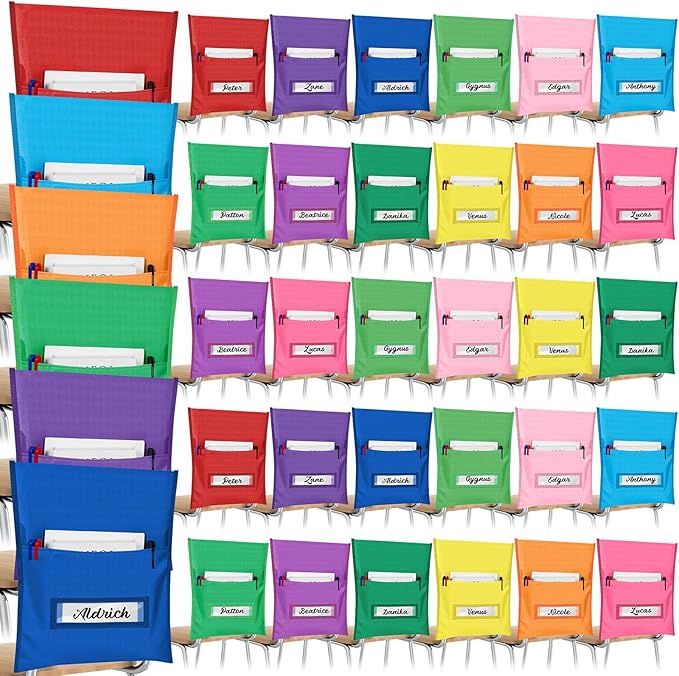 Chair Pockets for Classroom Chairback Pocket Chart 14 x 18 Inch Desk Organizer Pocket Chair Bag for Seat School Classroom(Classic,Colorful,36 Pcs)