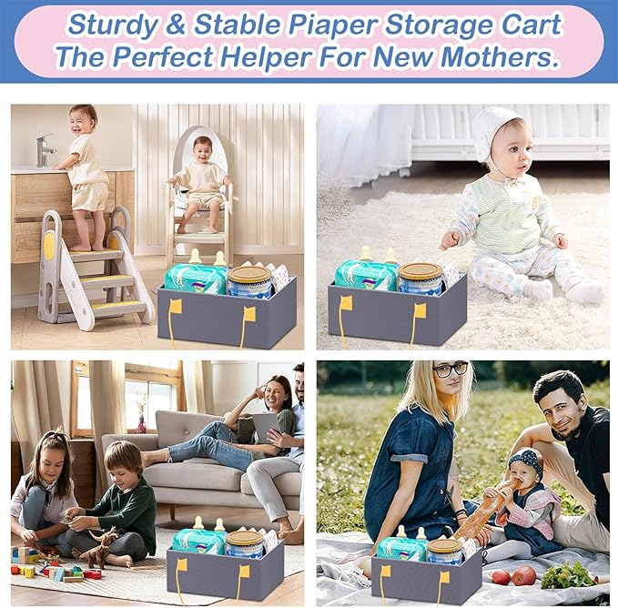 Baby Diaper Caddy Organize-3 Tier RollingDiaper Cart Newborn essentials Diaper2In1 Caddy With Dividers & Removable Diaper Caddy for Nursery Storage Bin CartBedroomBedsideChanging Table & Crib