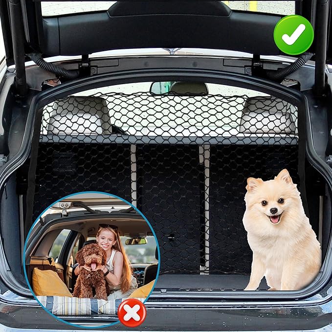 Dog Car Net Barrier, with Hook, Pet Barrier Car Net, for SUV Pickup Small Car, Mesh Dog Car Net Barrier, Black, 51.18"x35.43"
