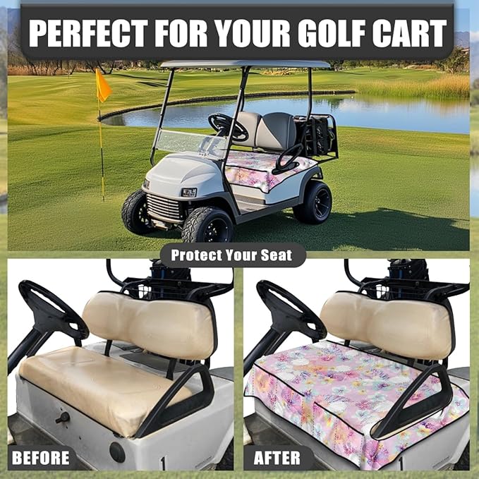 Universal Golf Cart Seat Cover with 4 Pockets Soft Golf Cart Seat Towel Blanket Fits 2-Seat Golf Carts