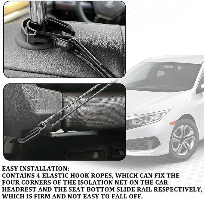 Dog Car Net Barrier, Seat Back Net Storage Bag, Car Front and Rear Seat Elastic Isolation Net, Easy to Install, Driving with Children and Pets is Safer, Universal for Cars, SUVs, Trucks