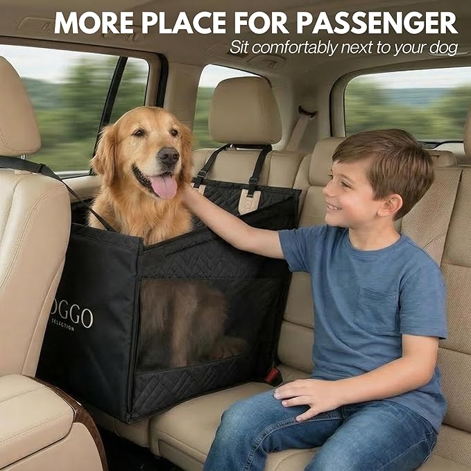 Dog Car Seat Cover with Hard Bottom – Back Seat Extender for Small & Medium Dogs, Waterproof & Non-Slip Hammock, Reinforced & Stable Design with Storage Pockets for Cars, SUVs & Trucks (Black)