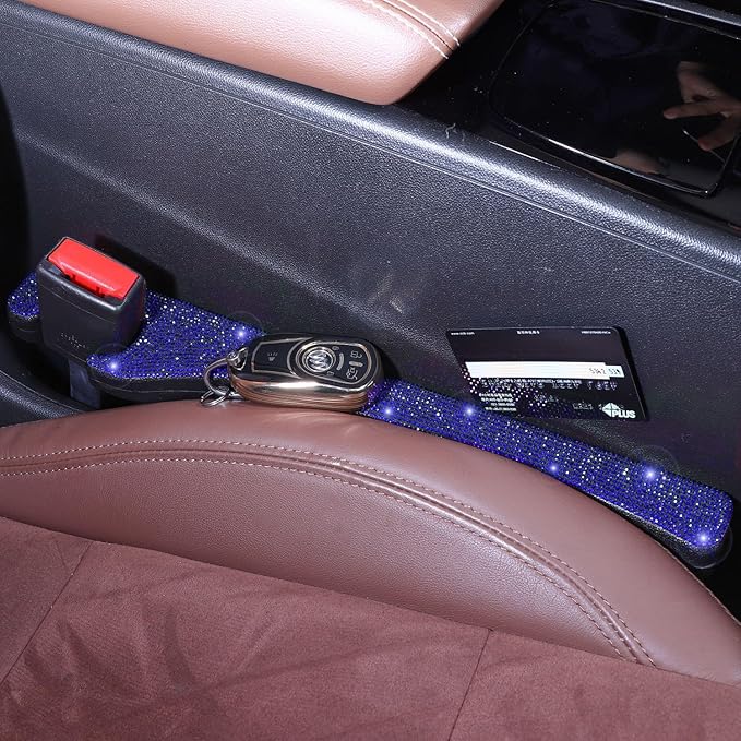 Briwill Bling Blue Car Seat Gap Filler 2 Pack Handmade Crystal Rhinestone Diamond Blue Gap Filler for Car SUV Truck Blue Bling Car Accessories for Women(Blue)