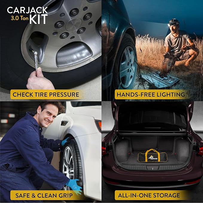 Car Jack Kit | Scissor Jack for Car 3 Ton (6,600 lbs) - Tire Jack Tool Kit | Portable, Ideal for SUV and Auto - Universal Kit with Lug Wrench | Heavy Duty Material