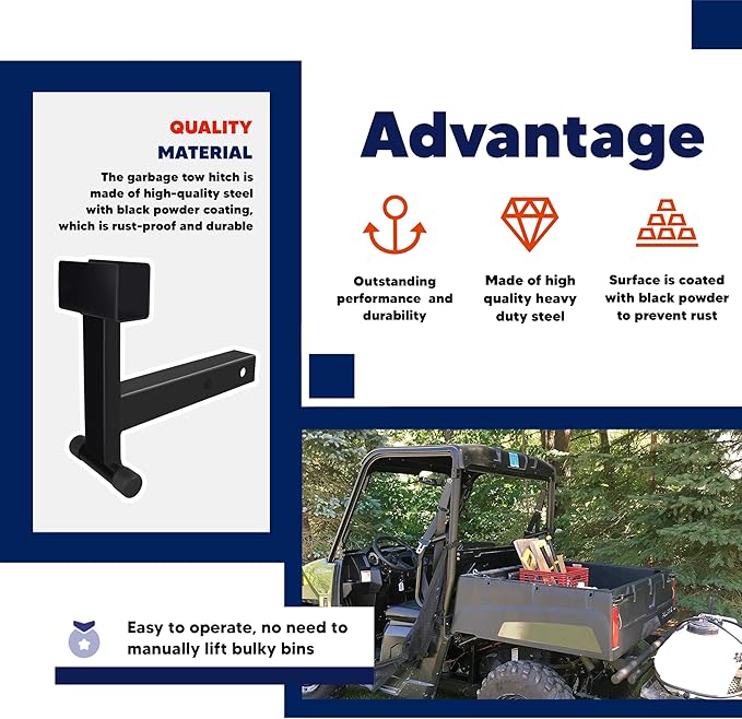 Trash Can Hauler Grabber with 2 inch Hitch Reciever, Garbage Hauling Towing Hitch Attachment on Lawnmower Three Point Hitch Fit for Lawn Mower Garden Tractors