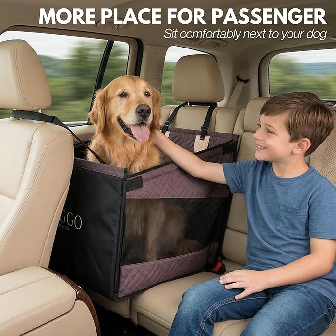 Dog Car Seat Cover with Hard Bottom – Back Seat Extender for Small & Medium Dogs, Waterproof & Non-Slip Hammock, Reinforced & Stable Design with Storage Pockets for Cars, SUVs & Trucks (Brown)