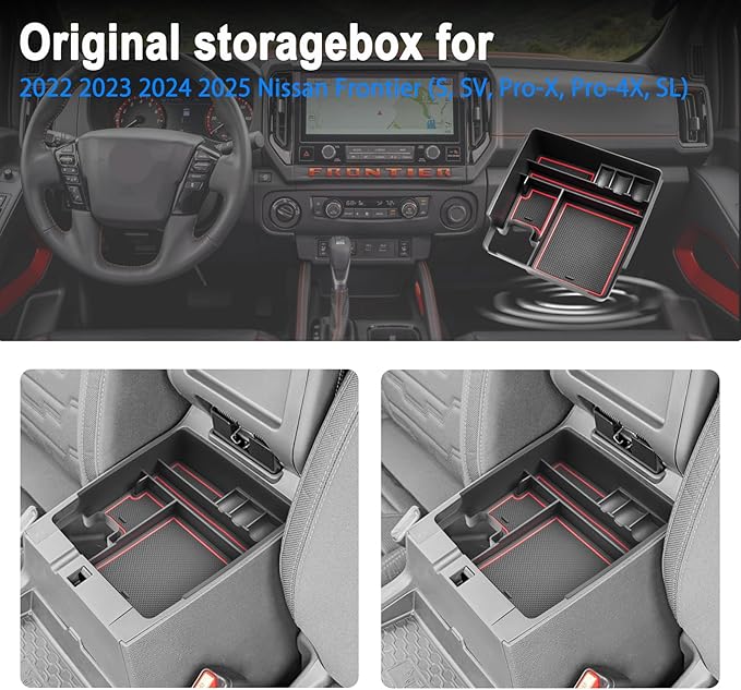 SHAOHAO 2 Pcs for 2025 2026 Nissan Frontier Center Console Organizer for 2022 2023 2024 2025 2026 Nissan Frontier Accessories (S/SV/Pro-X/Pro-4X/SL) Middle Console Tray Space Expand Armrest Organizer