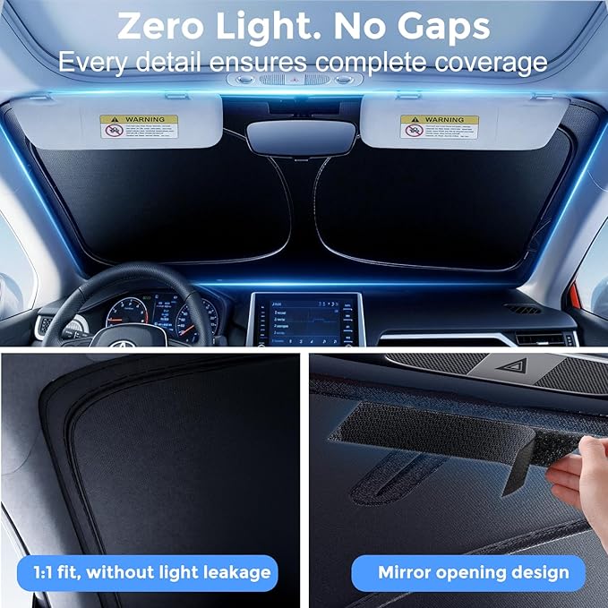[Upgrade] DooGooGoo Windshield Sun Shade - Medium, Sunshade for Car Windshield [Heat Shield & UV Block] Car Sun Shade Protect Interior & Keep Car Cooler Foldable Front Windshield Shade (64x32 Inches)