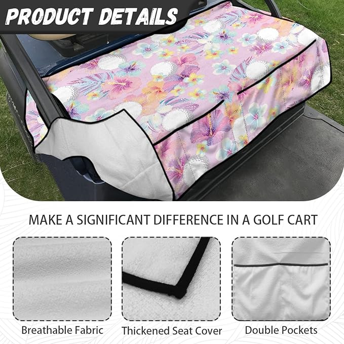 Universal Golf Cart Seat Cover with 4 Pockets Soft Golf Cart Seat Towel Blanket Fits 2-Seat Golf Carts