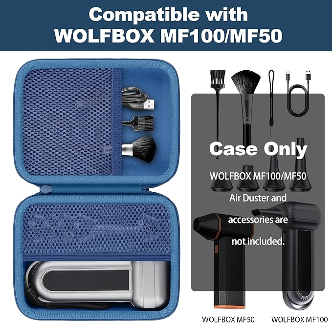 khanka Case for WOLFBOX MF100 Electric Air Duster,Hard Storage Compatible with Wolfbox MF100 MF50 Compressed Air Duster and Accessories,Case Only（Blue）
