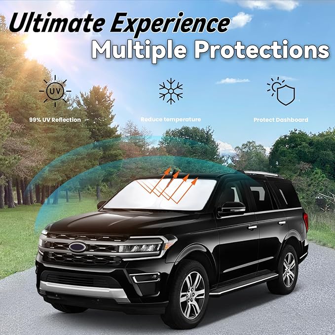 Windshield Sun Shade for 2018-2025 Ford Expedition, Car Front Window Sunshade with 240T Sun Visor Protector Blocks UV Rays Heat Sun Shield Accessories