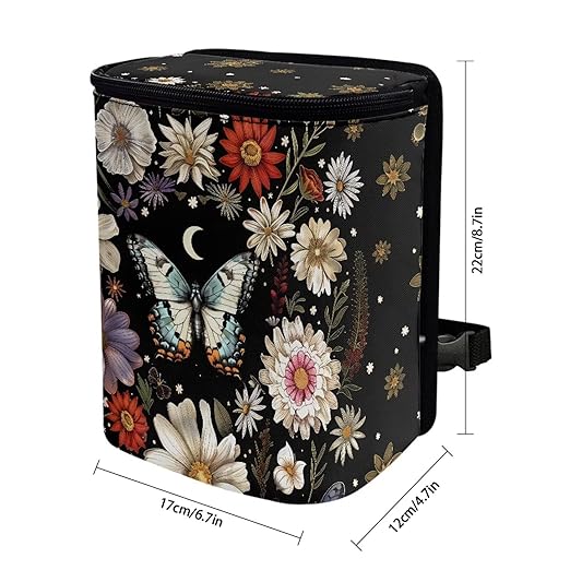 Talayituse Butterfly Daisy Moon Print Car Trash Can with Lid, Leak Proof Auto Trash Bag Hanging Vehicle Garbage Can Multipurpose Storage Container for Back Seat Road Trip