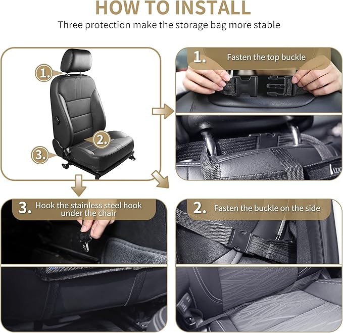 LUCMO Car Backseat Organizer with Touch Screen Tablet Holder,9 Storage Pockets Storage Organizer,Protectors Kick Mats Travel Accessories (Black, 2 Pack with Food Tray)