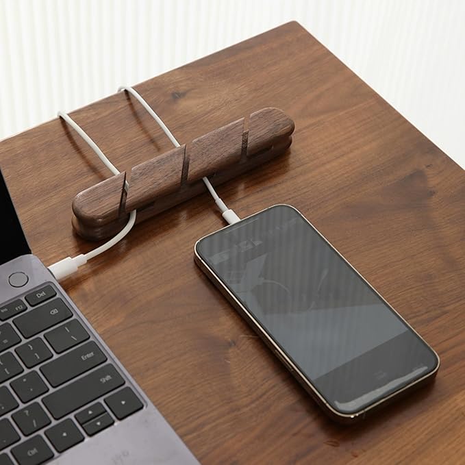 Solid Wood Cable Clips,Cord Organizer for Desk Cable Management with 3M Adhesive,Cord Holder for Nightstand,PC,Car,Office,Kitchen,USB Cable Holder Wire Organizer Cord Clips (Walnut)